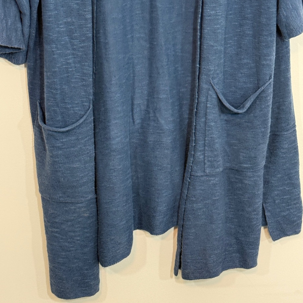Eileen Fisher Womens Cardigan L/XL Blue Organic Linen Blend Lagenlook Kimono - Picture 4 of 13